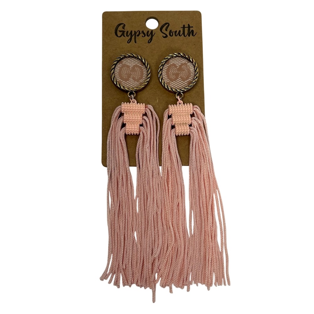 Gypsy‎ South Pink Tassel Statement Drop Earrings Gold Tone Boho Fringe New